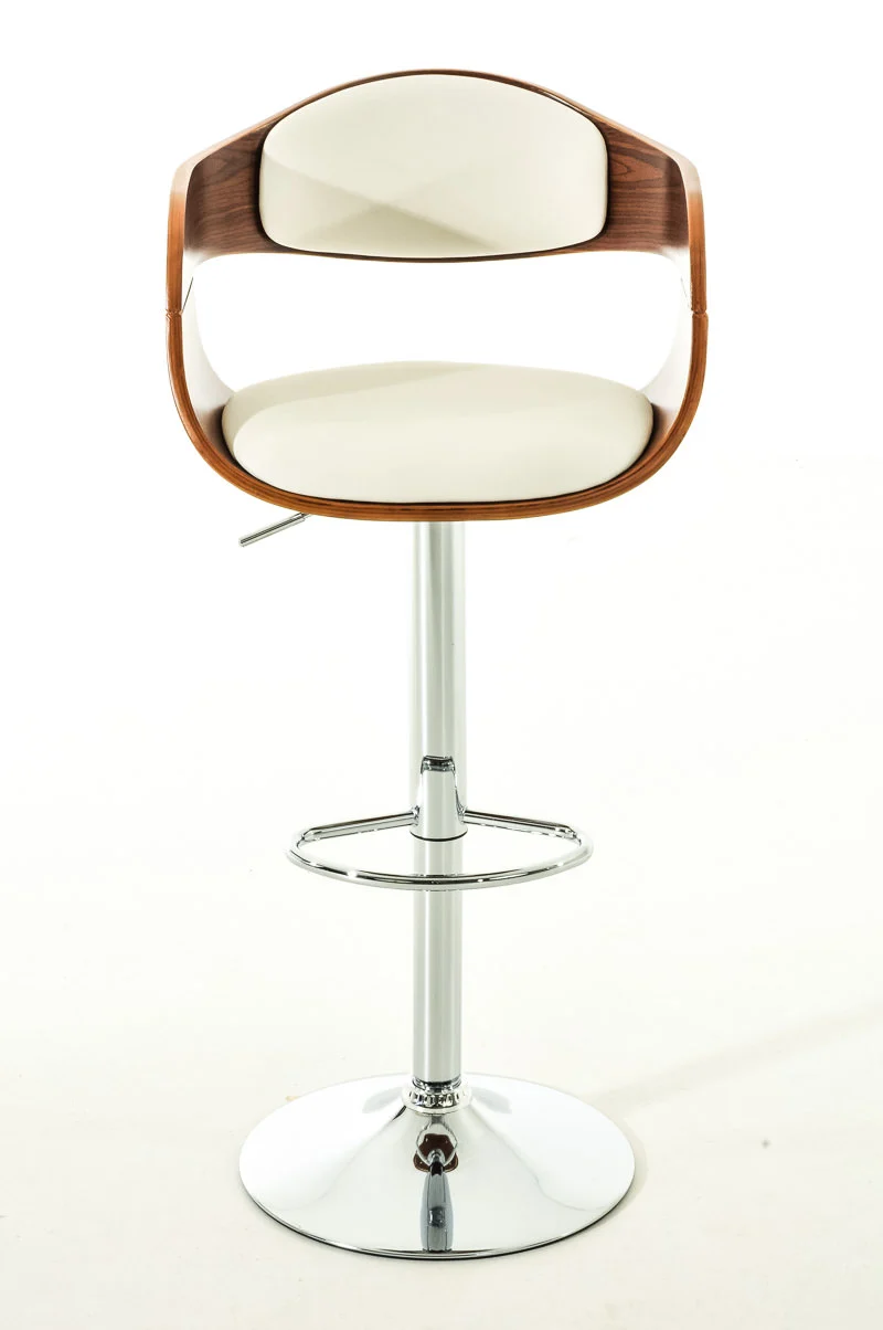 Set de 2 chaises hautes de bar avec repose-pied design moderne noyer et synthétique blanc 10_0001062