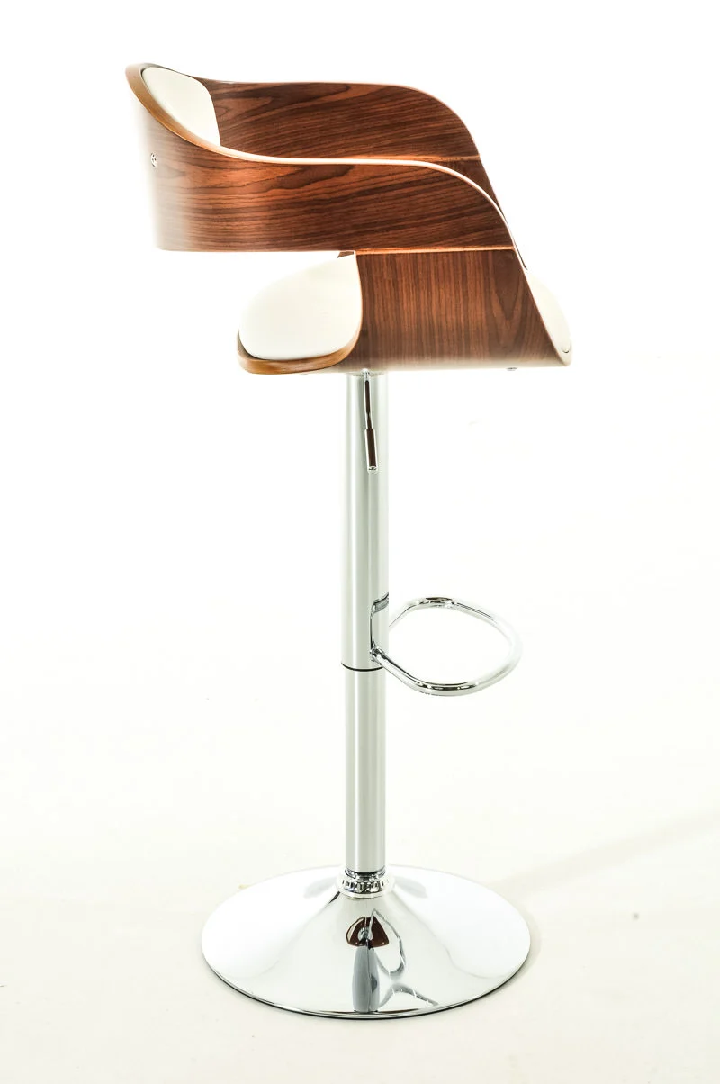 Set de 2 chaises hautes de bar avec repose-pied design moderne noyer et synthétique blanc 10_0001062