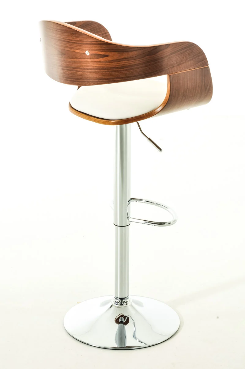 Set de 2 chaises hautes de bar avec repose-pied design moderne noyer et synthétique blanc 10_0001062