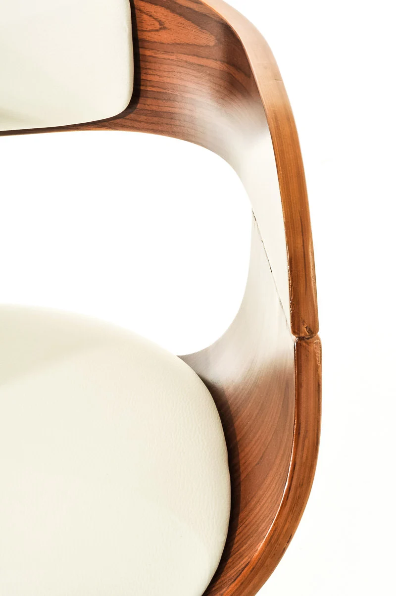 Set de 2 chaises hautes de bar avec repose-pied design moderne noyer et synthétique blanc 10_0001062