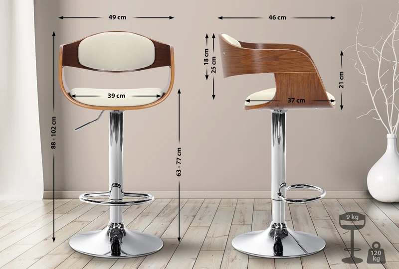 Tabouret de bar x1 design scandinave en PVC blanc et structure en bois couleur noyer 10_0005043