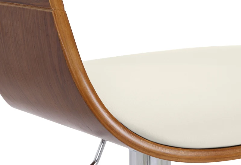 Tabouret de bar x1 design scandinave en PVC blanc et structure en bois couleur noyer 10_0005043