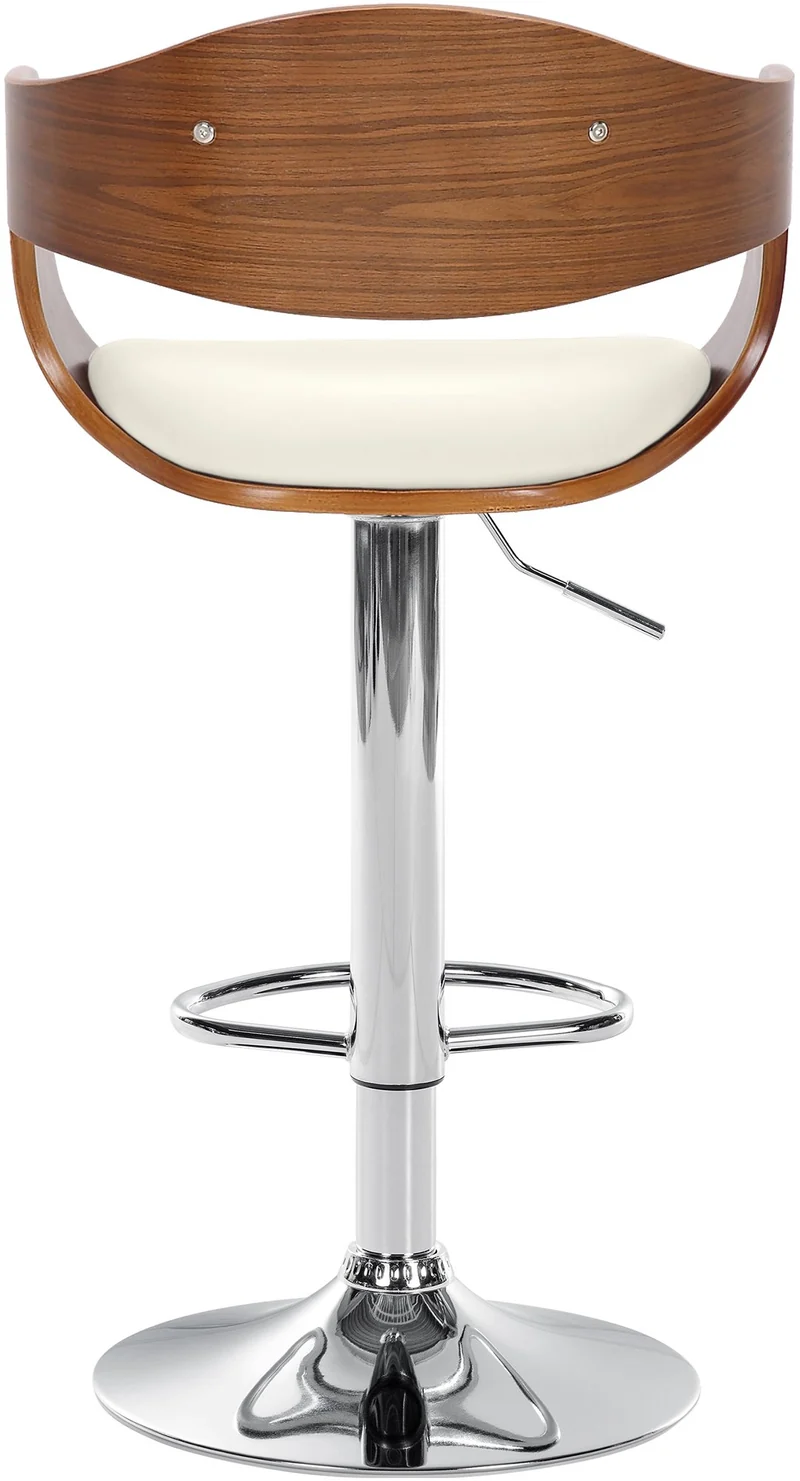 Tabouret de bar x1 design scandinave en PVC blanc et structure en bois couleur noyer 10_0005043