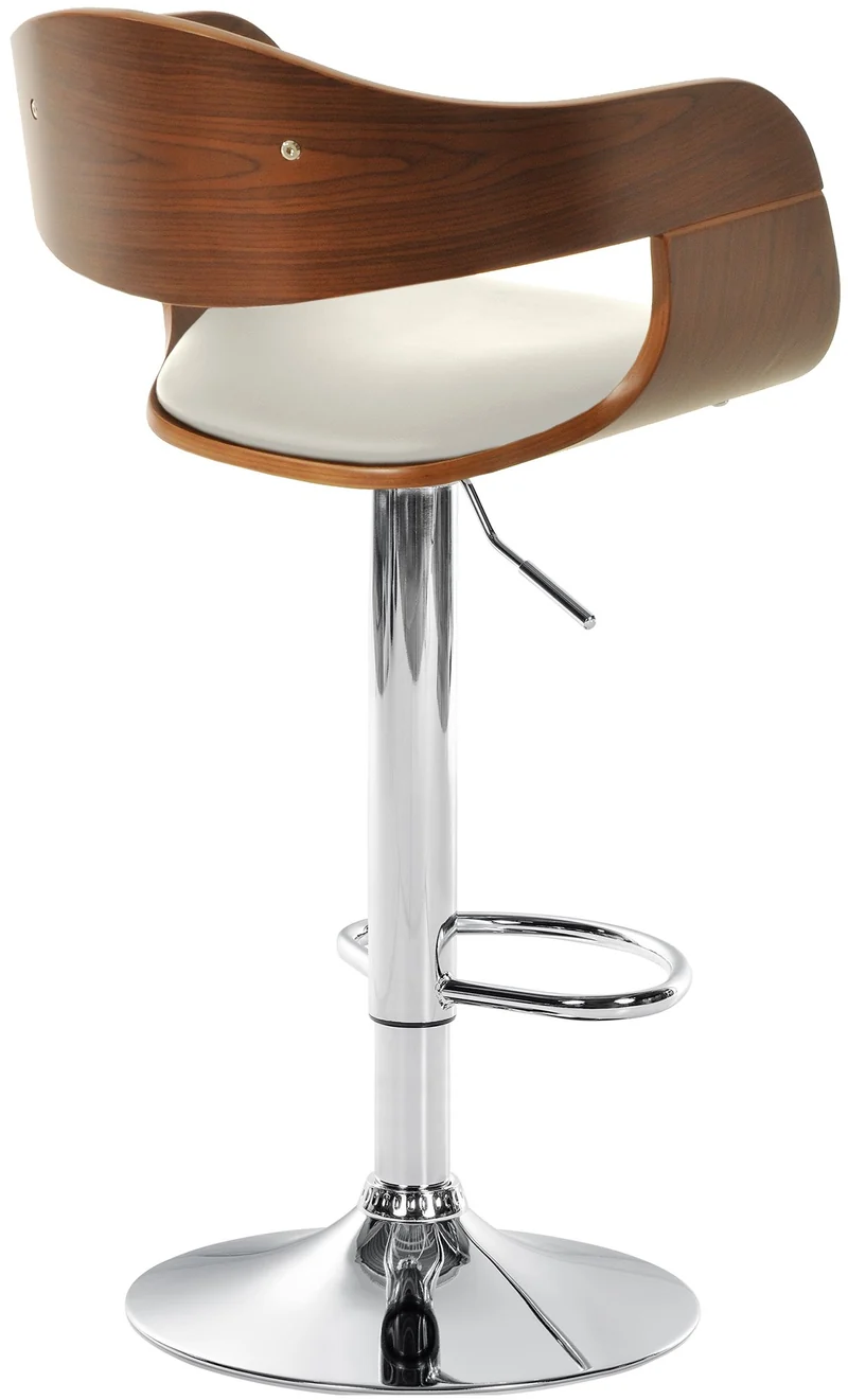 Tabouret de bar x1 design scandinave en PVC blanc et structure en bois couleur noyer 10_0005043