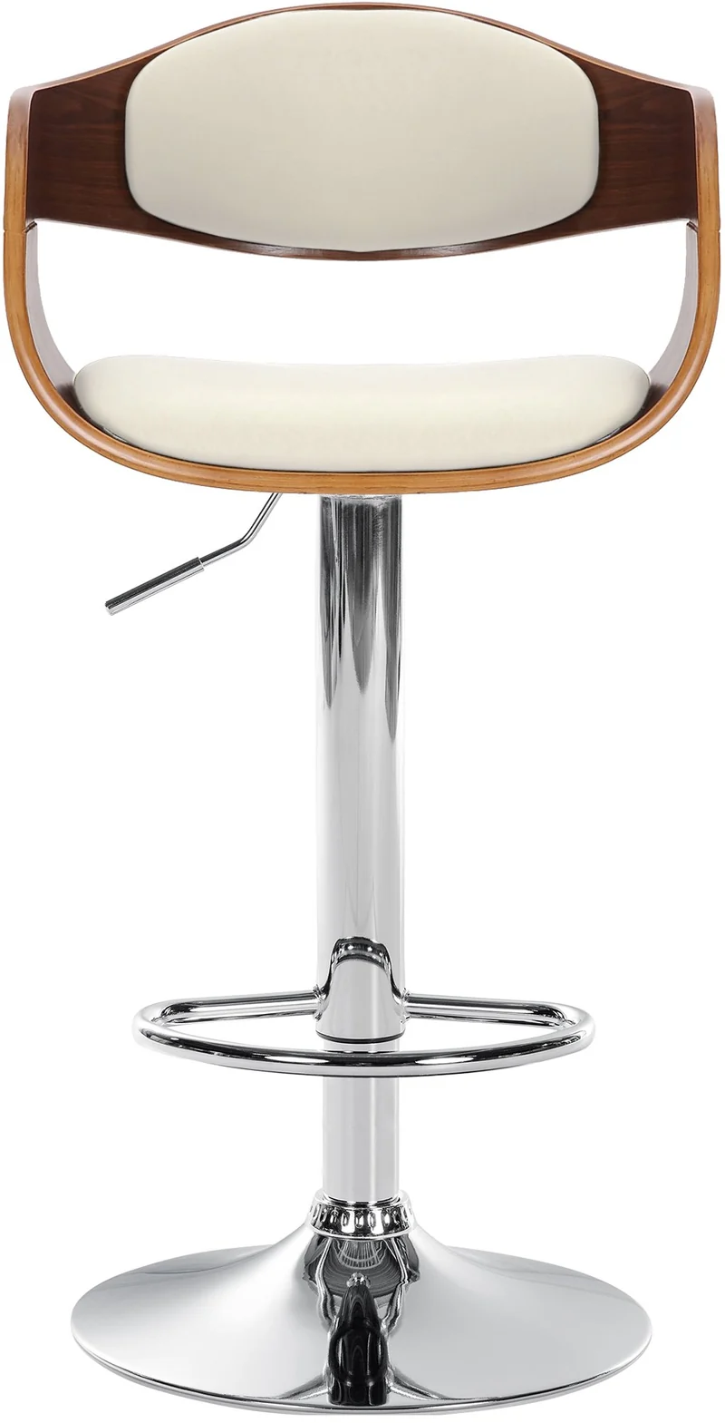 Tabouret de bar x1 design scandinave en PVC blanc et structure en bois couleur noyer 10_0005043