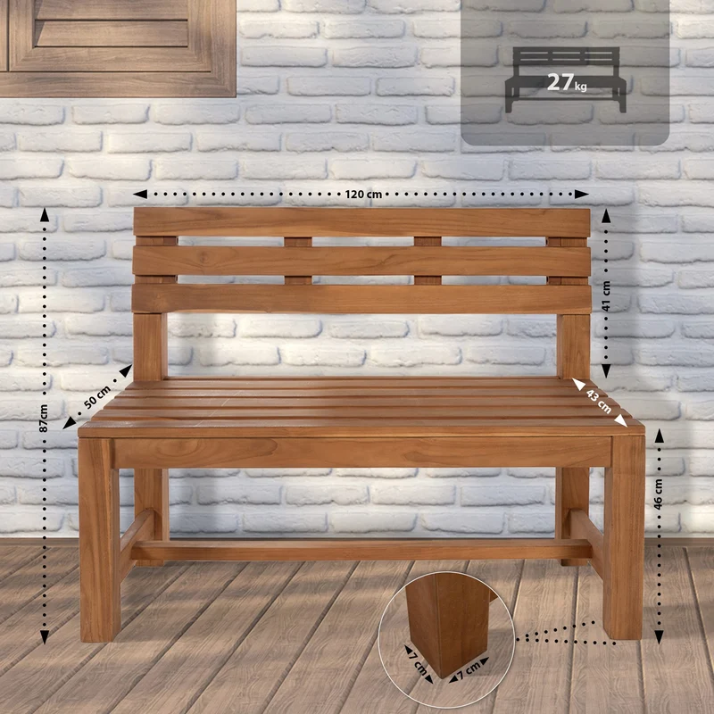Banc de jardin en teck avec dossier 120 cm – Design authentique et intemporel 10_0007932
