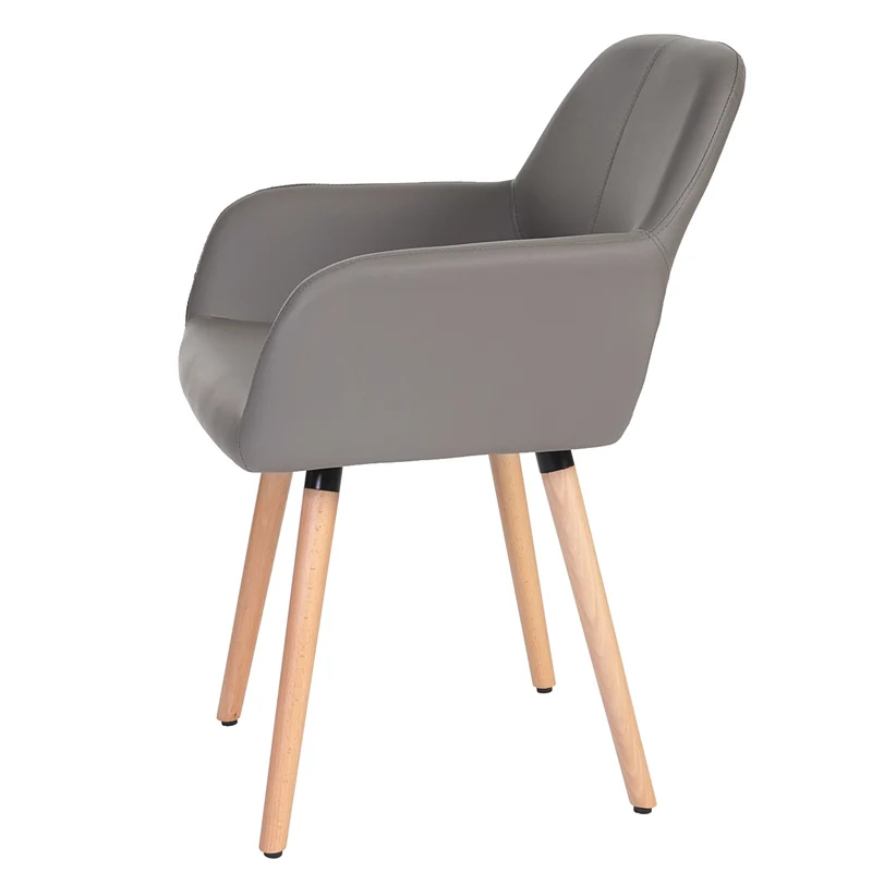 Chaise de salle à manger bureau visiteur design rétro en synthétique gris taupe pied en bois clair 04_0002143