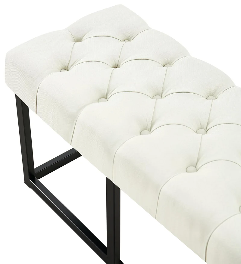 Banc capitonné rembourré 150 cm tissu crème avec structure métal noir design contemporain 10_0008386