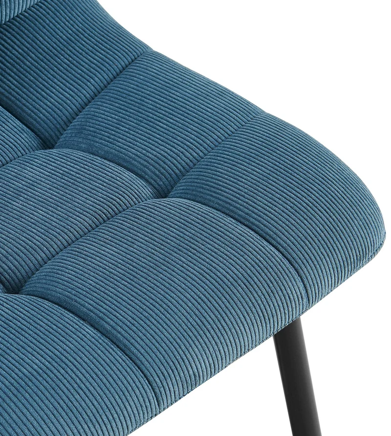 Lot de 2 chaises de salle à manger design en velours côtelé bleu à coutures carrées – Pieds métal noirs 10_0007784