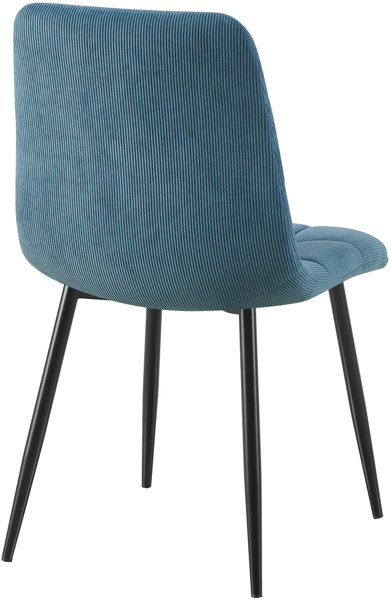 Lot de 2 chaises de salle à manger design en velours côtelé bleu à coutures carrées – Pieds métal noirs 10_0007784