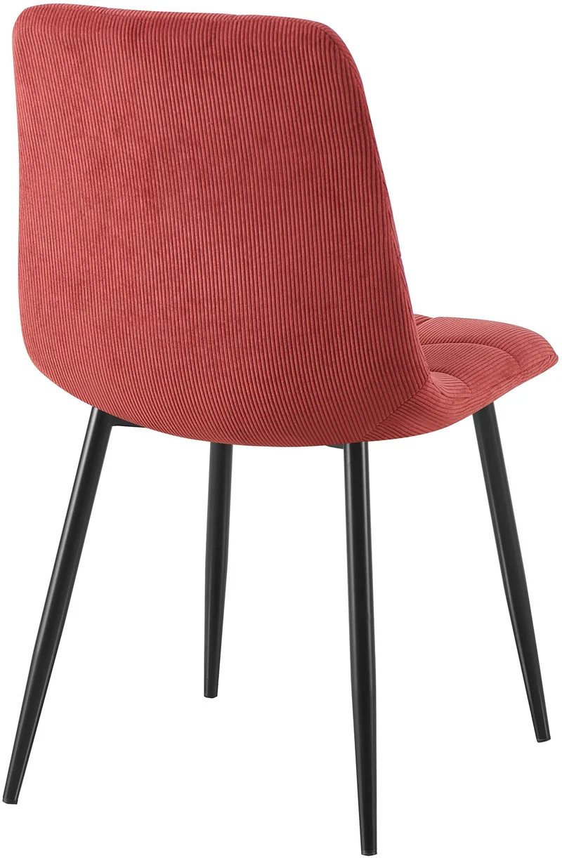 Lot de 4 chaises de salle à manger design en velours côtelé bordeaux à coutures carrées – Pieds métal noirs 10_0007754