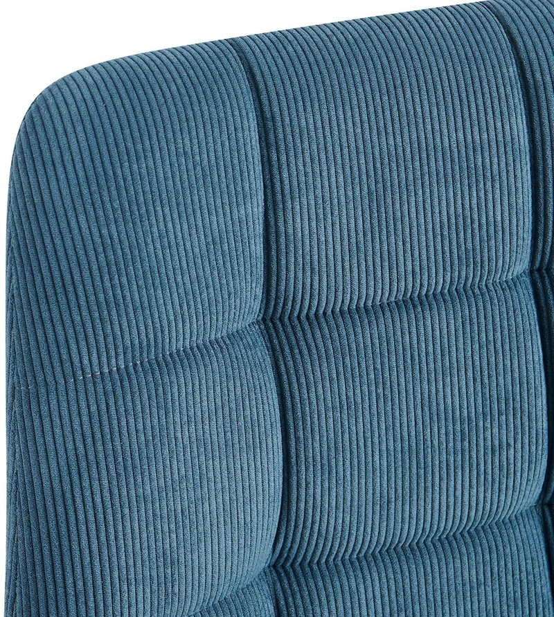 Lot de 2 chaises de salle à manger design en velours côtelé bleu à coutures carrées – Pieds métal noirs 10_0007670