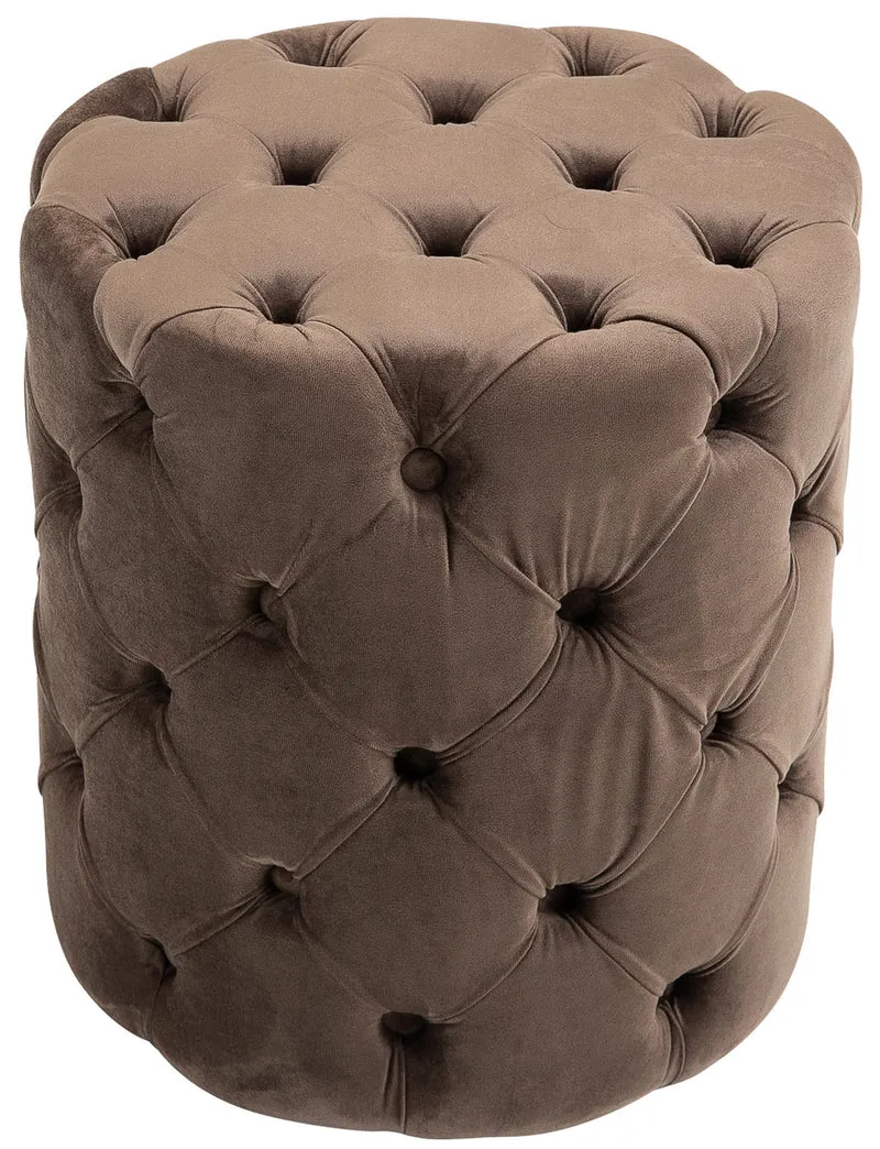 Tabouret chesterfield capitonné Ø 42 cm en velours marron avec boutons décoratifs – polyvalent et élégant 10_0008860