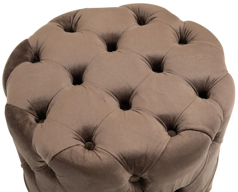 Tabouret chesterfield capitonné Ø 42 cm en velours marron avec boutons décoratifs – polyvalent et élégant 10_0008860
