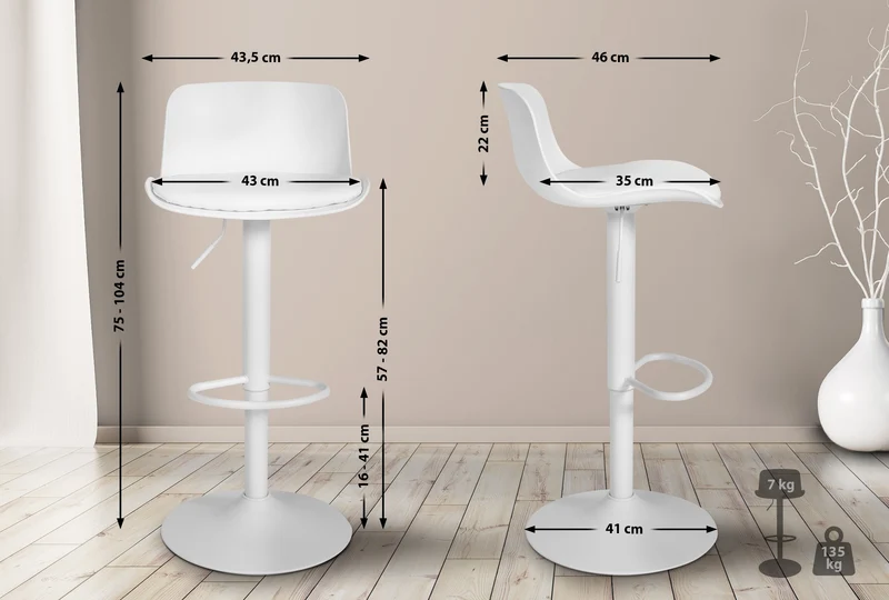 Lot de 4 tabourets de bar hauteur réglable et siège pivotant avec siège en plastique blanc métal blanc 10_0006805