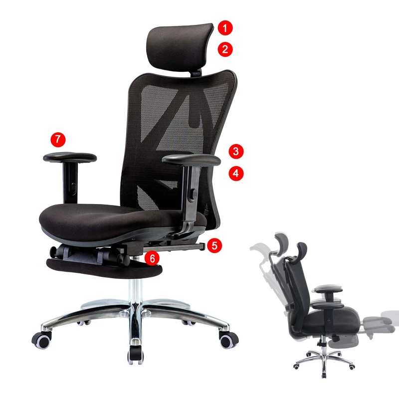 Fauteuil de bureau ergonomique support lombaire réglable repose-pieds mécanisme multifonction en maille noir 04_0010468