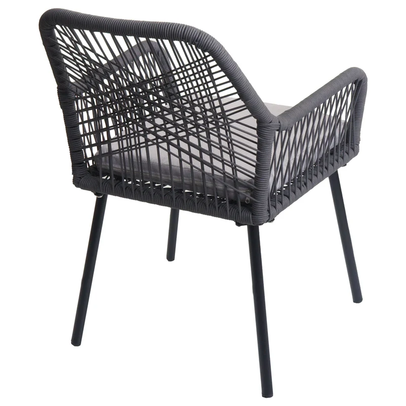 Lot de 2 chaises de jardin motif graphique aéré en aluminium anthracite corde tressée et coussins gris inclus 04_0009695