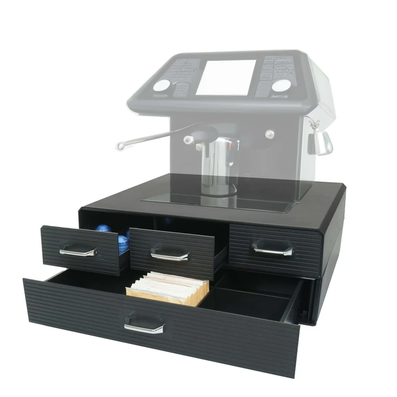 Boîte de rangement pour capsules café et sachets de thé 4 tiroirs 15 compartiments support machine à café 34x31 cm 04_0010187