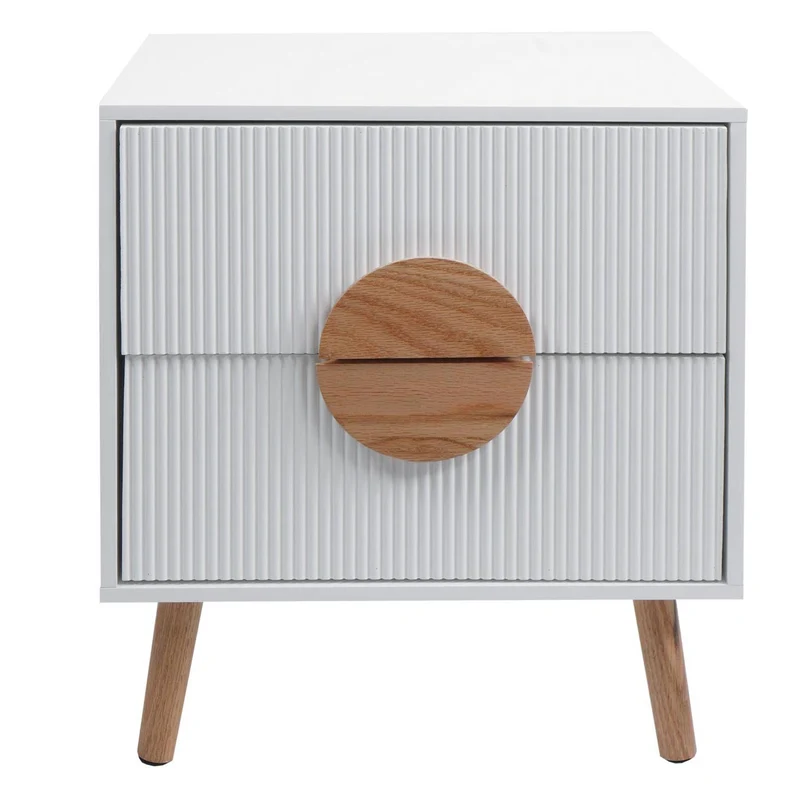 Table de chevet moderne avec deux compartiments 55 x 48 x 41 cm en MDF blanc 04_0009661