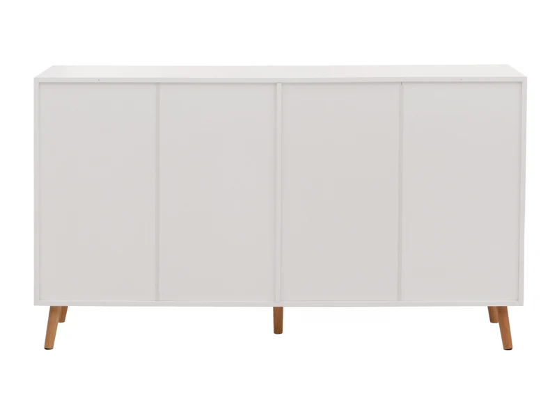 Buffet design façades 3D blanches 4 compartiments 88 x 150 x 40 cm MDF mélaminé et pieds en chêne massif 04_0009570