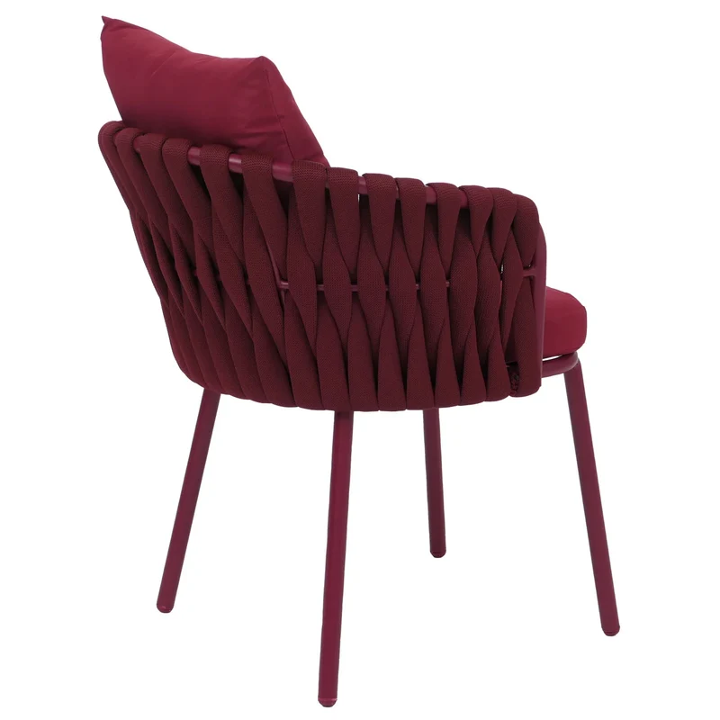 Lot de 2 fauteuils de jardin en aluminium et corde tressée avec coussins déperlants bordeaux 04_0008730