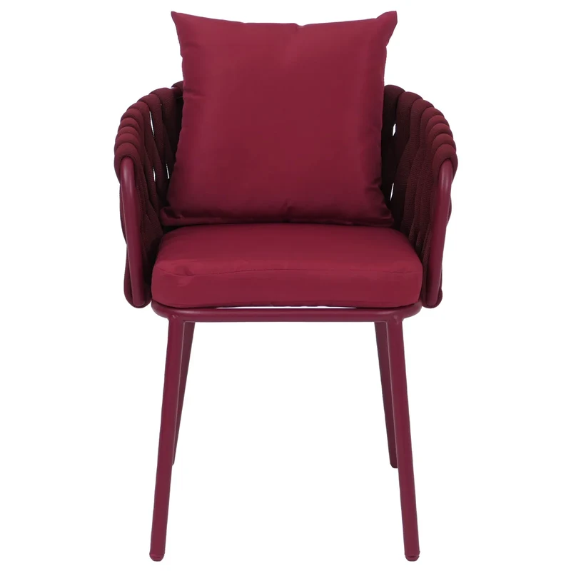 Lot de 2 fauteuils de jardin en aluminium et corde tressée avec coussins déperlants bordeaux 04_0008730