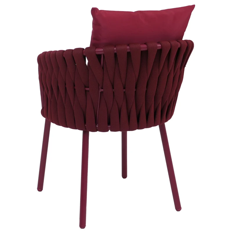 Lot de 2 fauteuils de jardin en aluminium et corde tressée avec coussins déperlants bordeaux 04_0008730