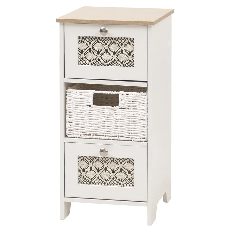 Commode en bois pratique avec trois tiroirs pour rangement optimal 63 x 30 x 30 cm en MDF blanc 04_0009111