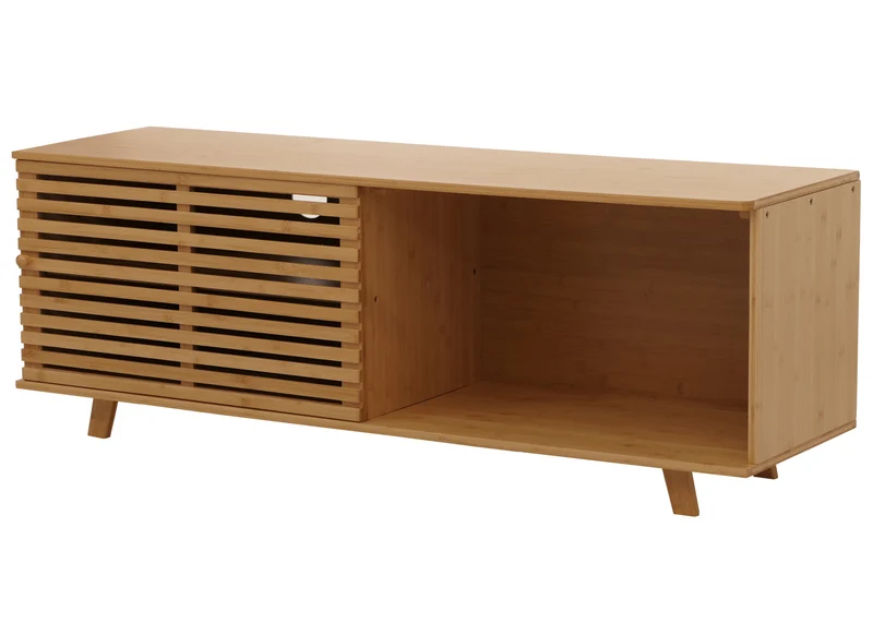 Meuble TV avec trois espaces de rangement 50 x 140 x 40 cm ambiance cosy design en bambou naturel 04_0009768