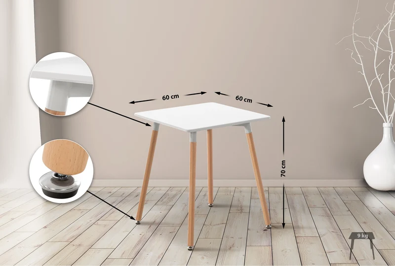 Table de cuisine table d'appoint largeur 60 cm hauteur 75 cm MDF blanc 10_0005532