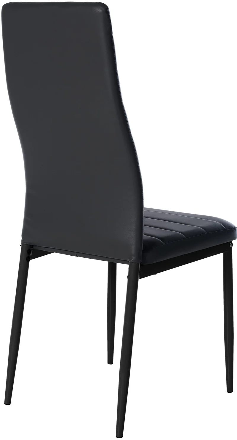 Lot de 4 chaises de salle à manger design simple en synthétique noir avec couture cadre en métal noir CDS10408