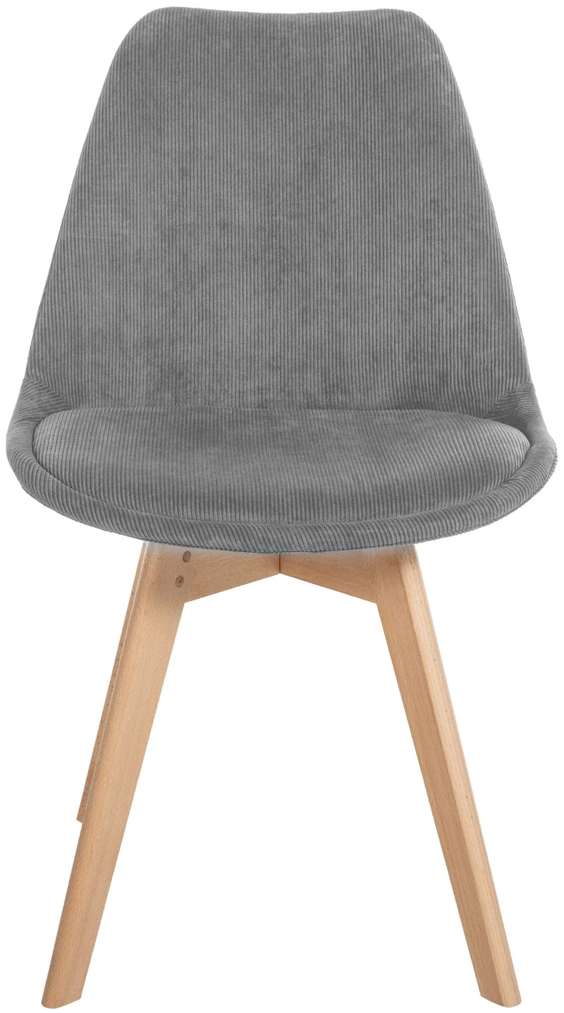Chaise de salle à manger x1 design scandinave en velours côtelé gris et pieds en bois clair 10_0002278