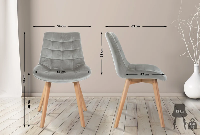 Lot de 2 chaises de salle à manger design scandinave coutures carrées en velours gris pieds en bois clair 10_0001681