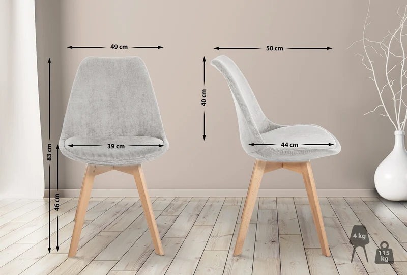 Lot de 4 chaises de salle à manger style scandinave en velours côtelé beige CDS10390