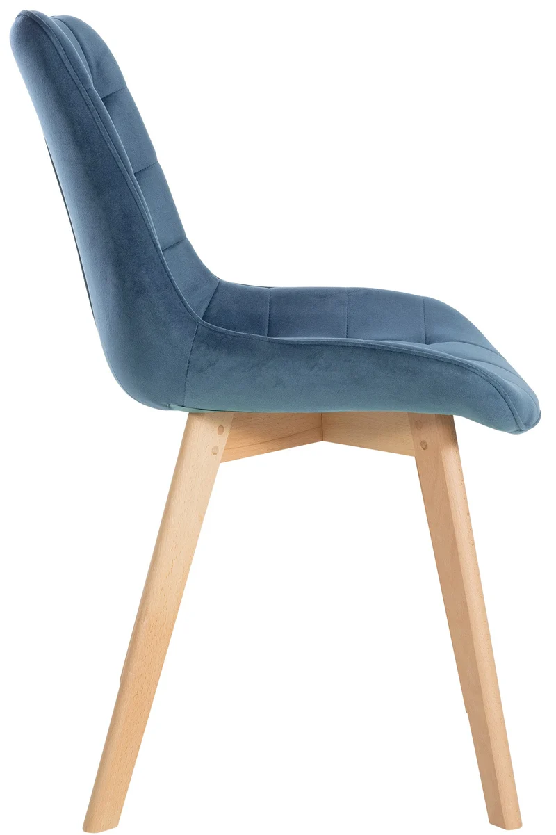 Lot de 2 chaises de salle à manger design scandinave coutures carrées en velours bleu pieds en bois clair 10_0001678