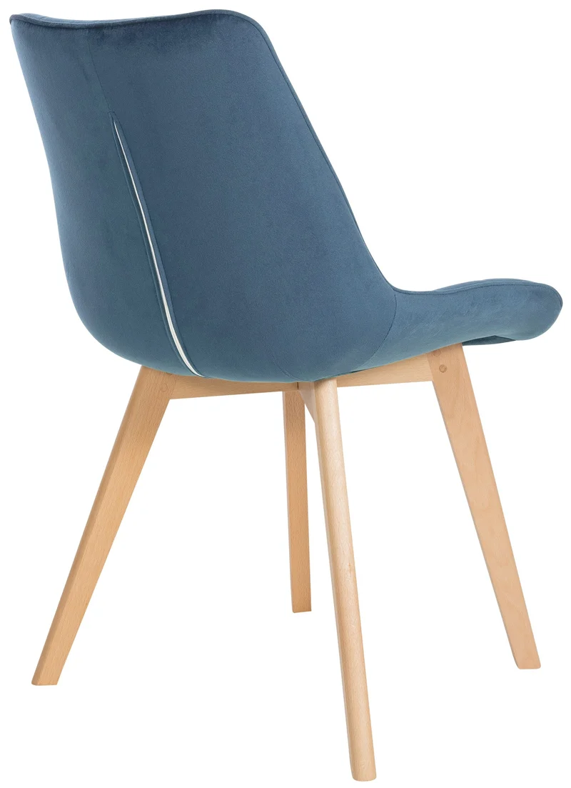Lot de 2 chaises de salle à manger design scandinave coutures carrées en velours bleu pieds en bois clair 10_0001678