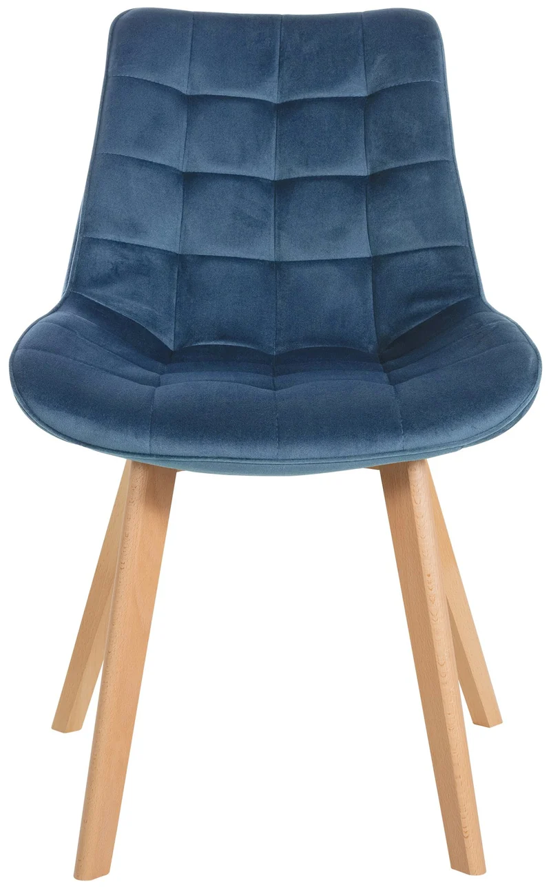 Lot de 2 chaises de salle à manger design scandinave coutures carrées en velours bleu pieds en bois clair 10_0001678