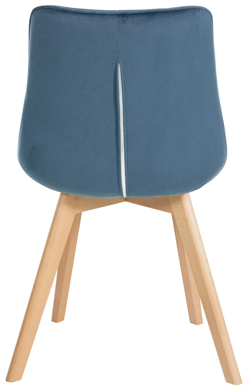 Lot de 2 chaises de salle à manger design scandinave coutures carrées en velours bleu pieds en bois clair 10_0001678