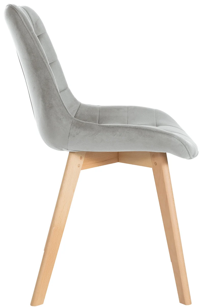 Chaise de salle à manger x1 design scandinave coutures carrées en velours gris pieds en bois clair 10_0002188