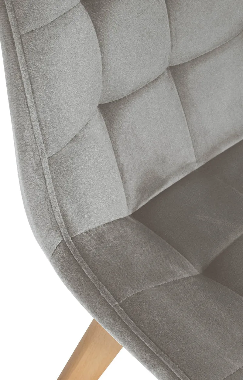 Chaise de salle à manger x1 design scandinave coutures carrées en velours gris pieds en bois clair 10_0002188