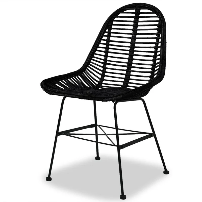 Lot de 4 chaises de salle à manger cuisine noir Rotin naturel CDS021793