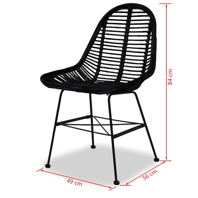 Lot de 4 chaises de salle à manger cuisine noir Rotin naturel CDS021793