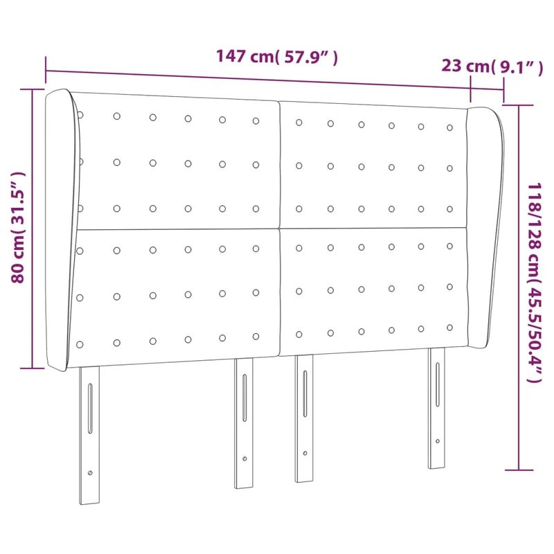 Tête de lit accessoire couchage chambre à coucher meuble capitonné avec rebord latéral 147 x 23 x 118/128 cm synthétique noir TDL0204563