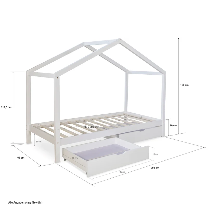 Lit cabane en bois gris pour enfant avec sommier inclus 90x200 cm avec tiroirs rangement LIT06191