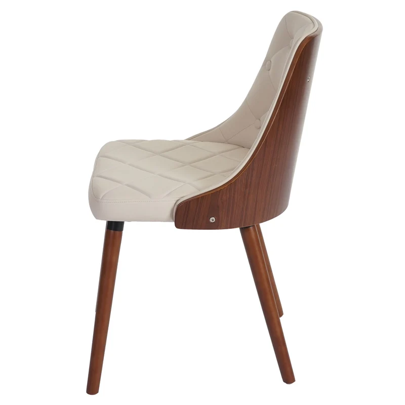 Chaise à manger visiteur bureau capitonné aspect noyer courbé en synthétique crème 04_0002199