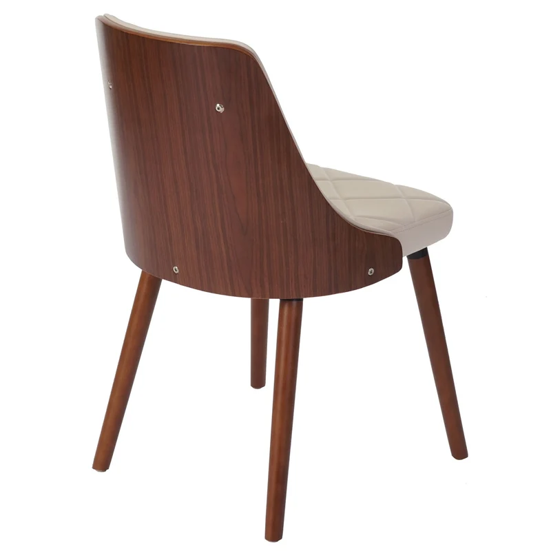 Chaise à manger visiteur bureau capitonné aspect noyer courbé en synthétique crème 04_0002199