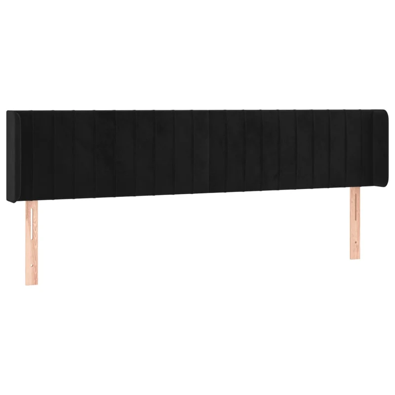 Tête de lit accessoire couchage chambre à coucher meuble avec rebord latéral 203 x 16 x 78/88 cm Tissu velours noir TDL0204491