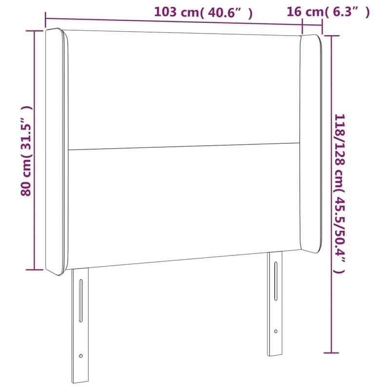 Tête de lit accessoire couchage chambre à coucher meuble avec rebord latéral 103 x 16 x 118/128 cm synthétique blanc TDL0205803