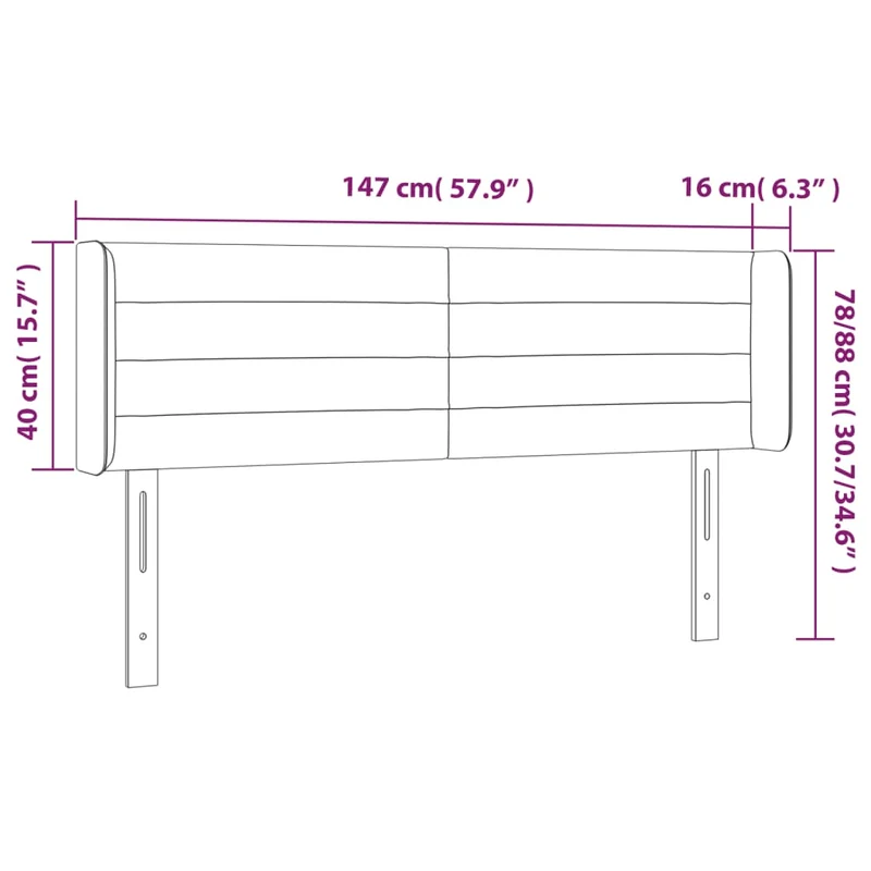 Tête de lit accessoire couchage chambre à coucher meuble avec rebord latéral 147 x 16 x 78/88 cm tissu velours gris foncé TDL0205010