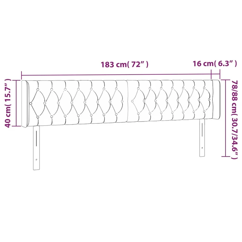 Tête de lit accessoire couchage chambre à coucher meuble capitonné avec rebord latéral 183 x 16 x 78/88 cm tissu gris foncé TDL0204965